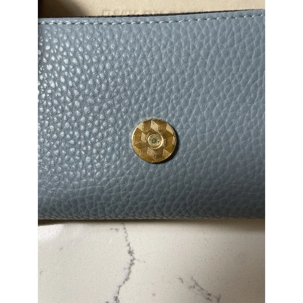 DMY By DMY Light Blue Textured Faux Leather Glasses Case With Gold Clip 6.5